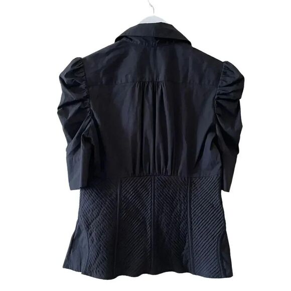 Bebe Black Puff Sleeves Silver Button Down Shirt SZ M - Picture 3 of 12